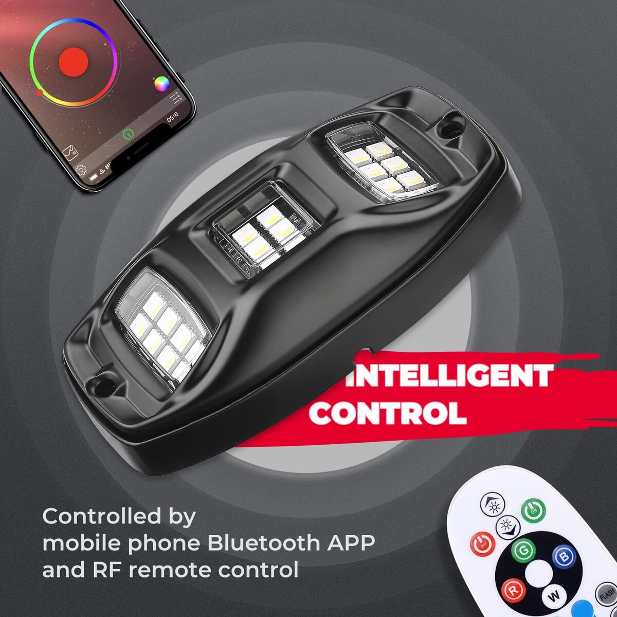 Kemimoto 3FT COB Whip Lights & RGB Rock Light Kit