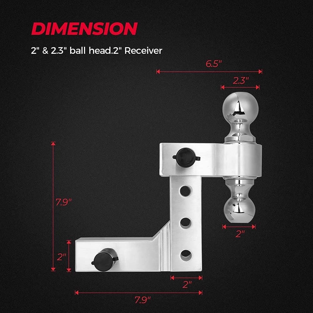 Kemimoto UTV Adjustable Trailer Hitch Ball Mount