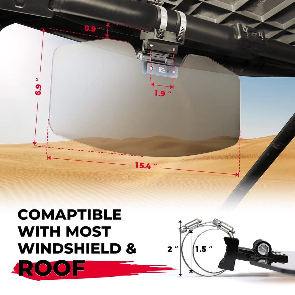 Kemimoto UTV Sun Visor Fit 1.5"-2" Roll Bars UTV Side X Side with Windshield