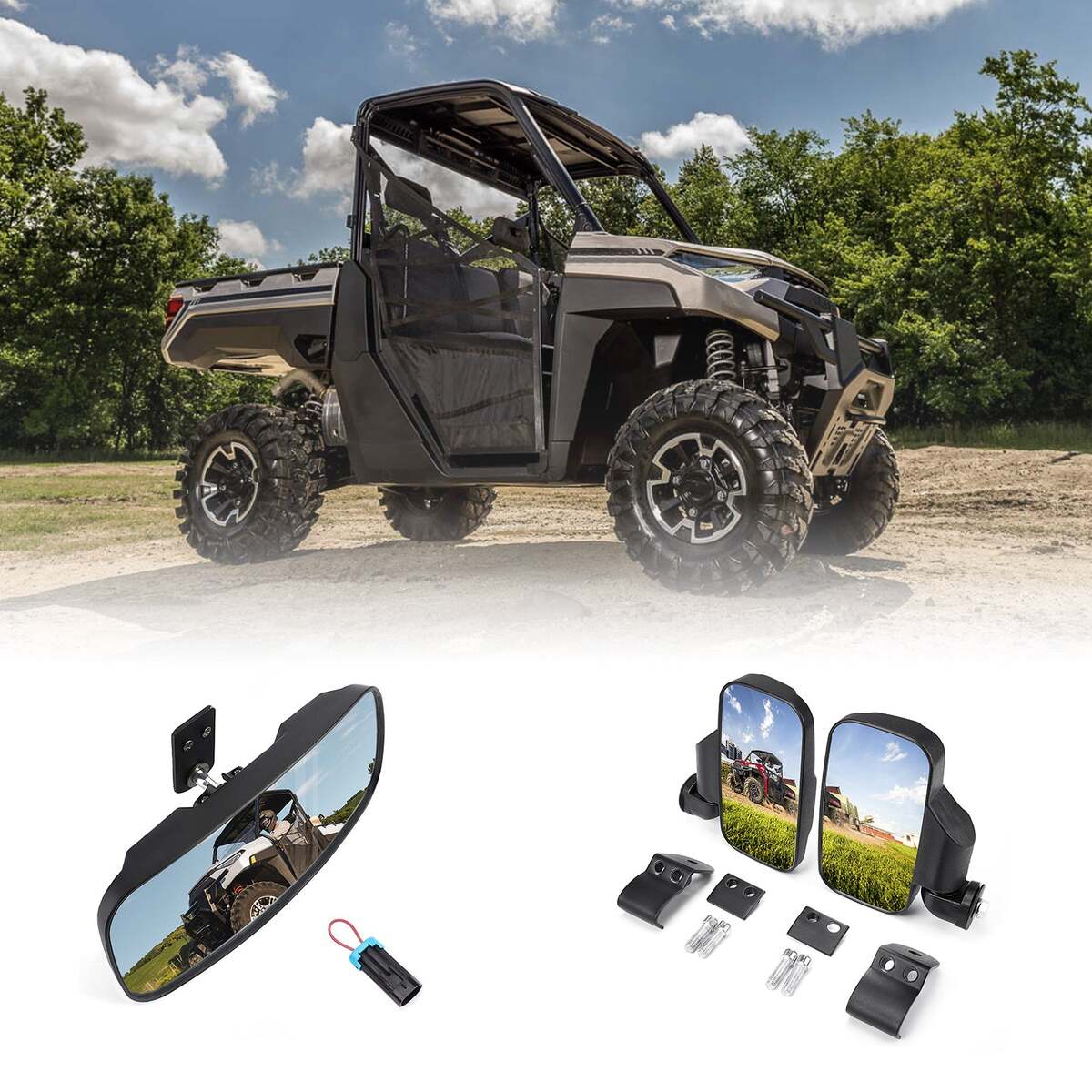 Kemimoto '15-'24 Polaris Ranger XP 1000 Rear View Mirror & Side Mirrors