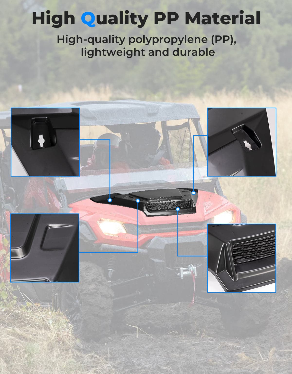 Kemimoto '16-'25 Honda Pioneer 1000 Sport Hood Scoop with Mesh