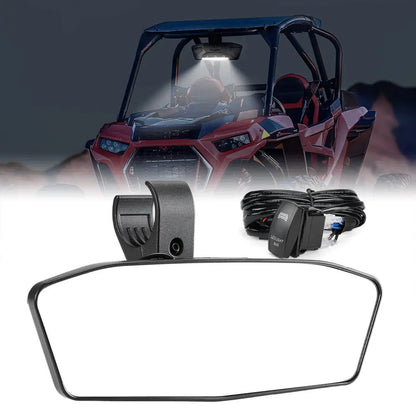 Kemimoto 1.75"-2" Round Roll Bar Rear View Mirror with Lights