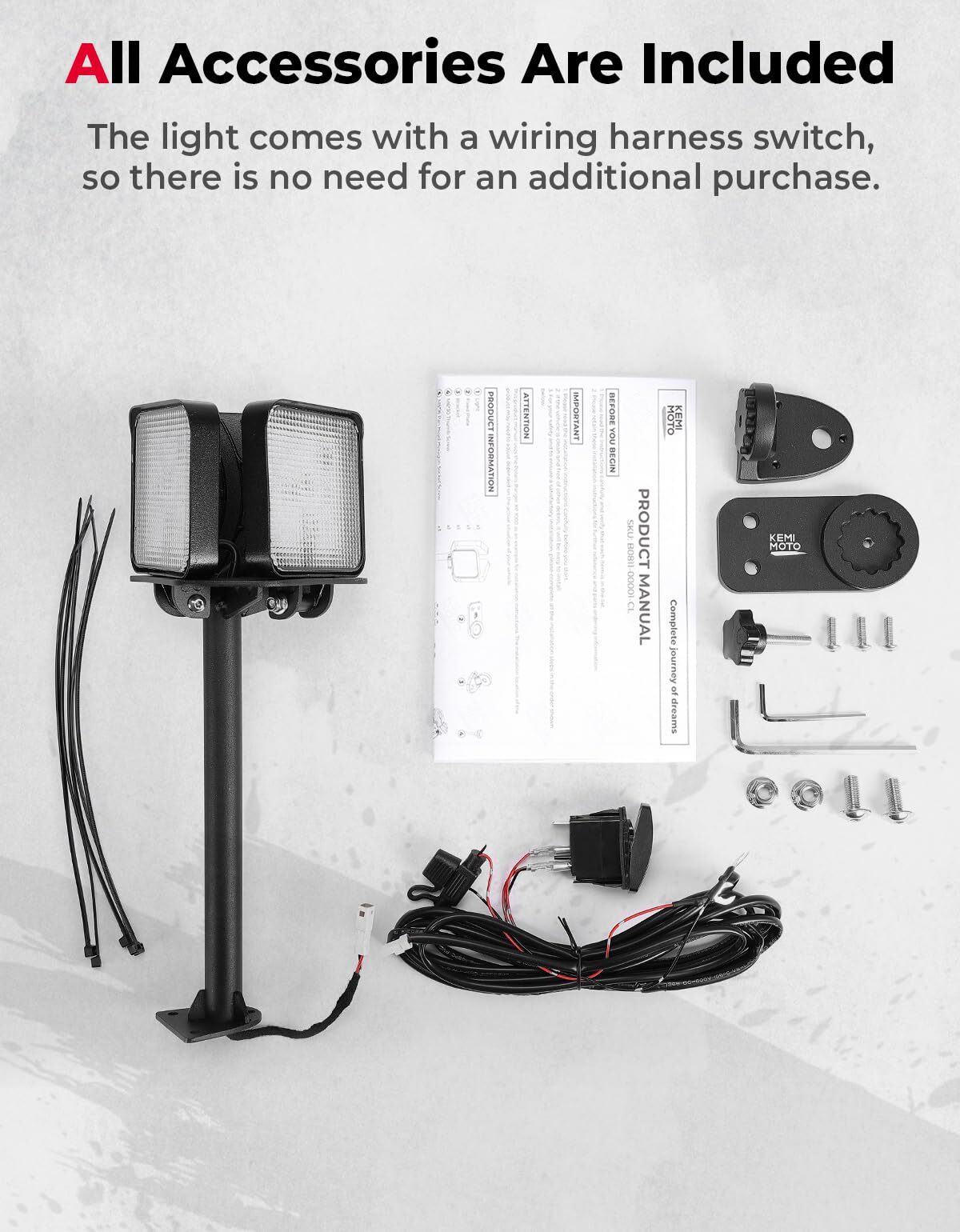 Kemimoto '18-'24 Polaris Ranger 1000/XP Work Light LED Spotlight