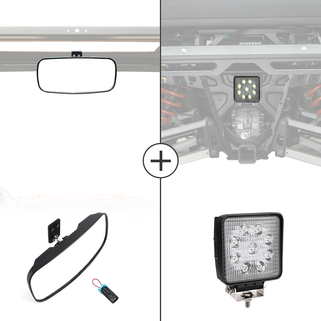 Kemimoto '18-'24 Polaris Ranger XP 1000 Rear View Mirror & 40mm Wafer Light