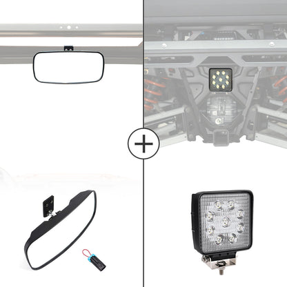 Kemimoto '18-'24 Polaris Ranger XP 1000 Rear View Mirror & 40mm Wafer Light