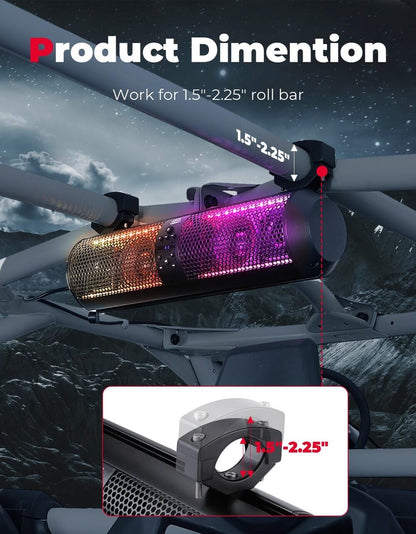 Kemimoto 18" UTV Sound Bar with RGB & Bluetooth for 1.56"-2.25" Cages