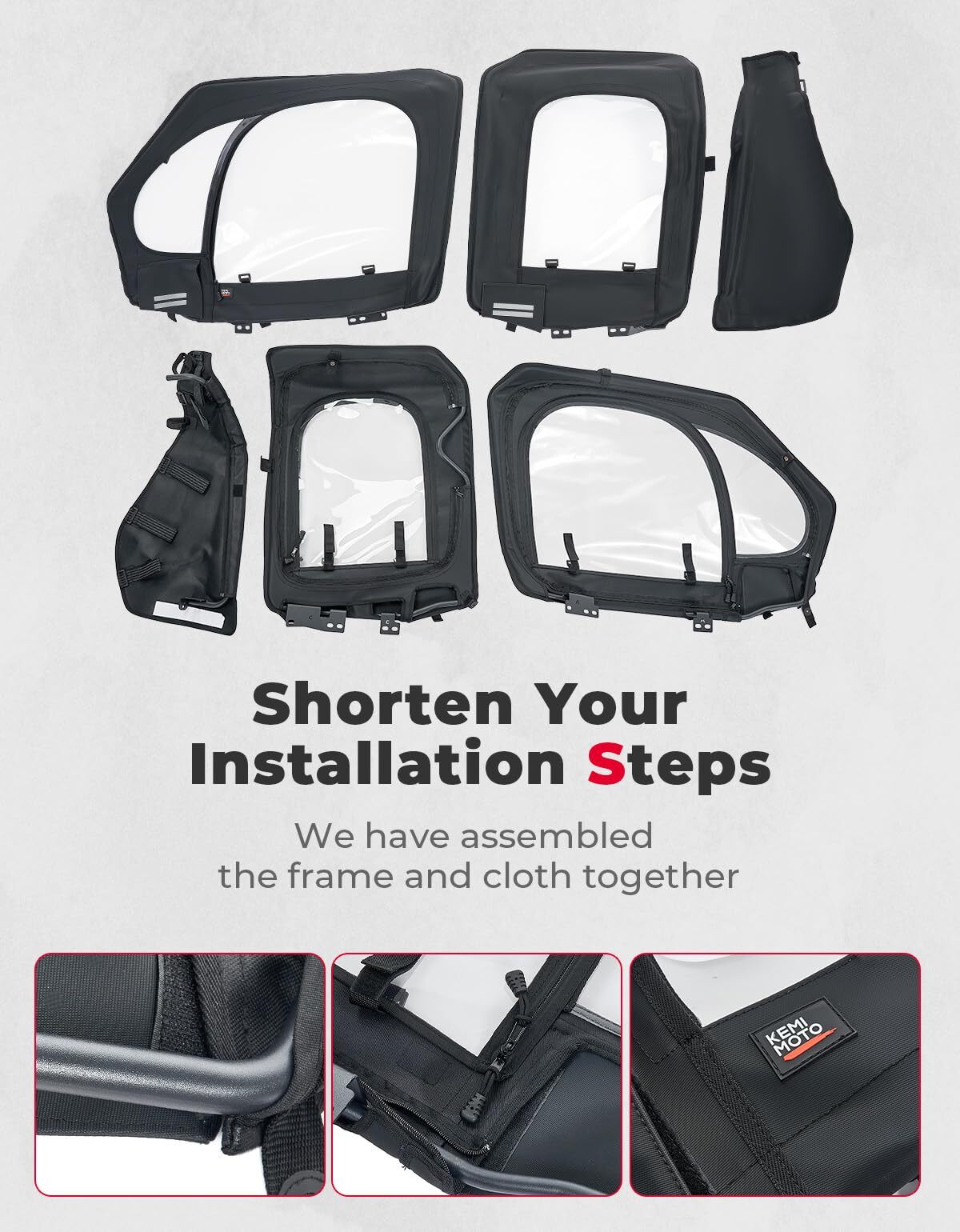 Kemimoto '19-'23 Polaris RZR XP 4 1000 Soft Upper Doors With Metal Door Frame