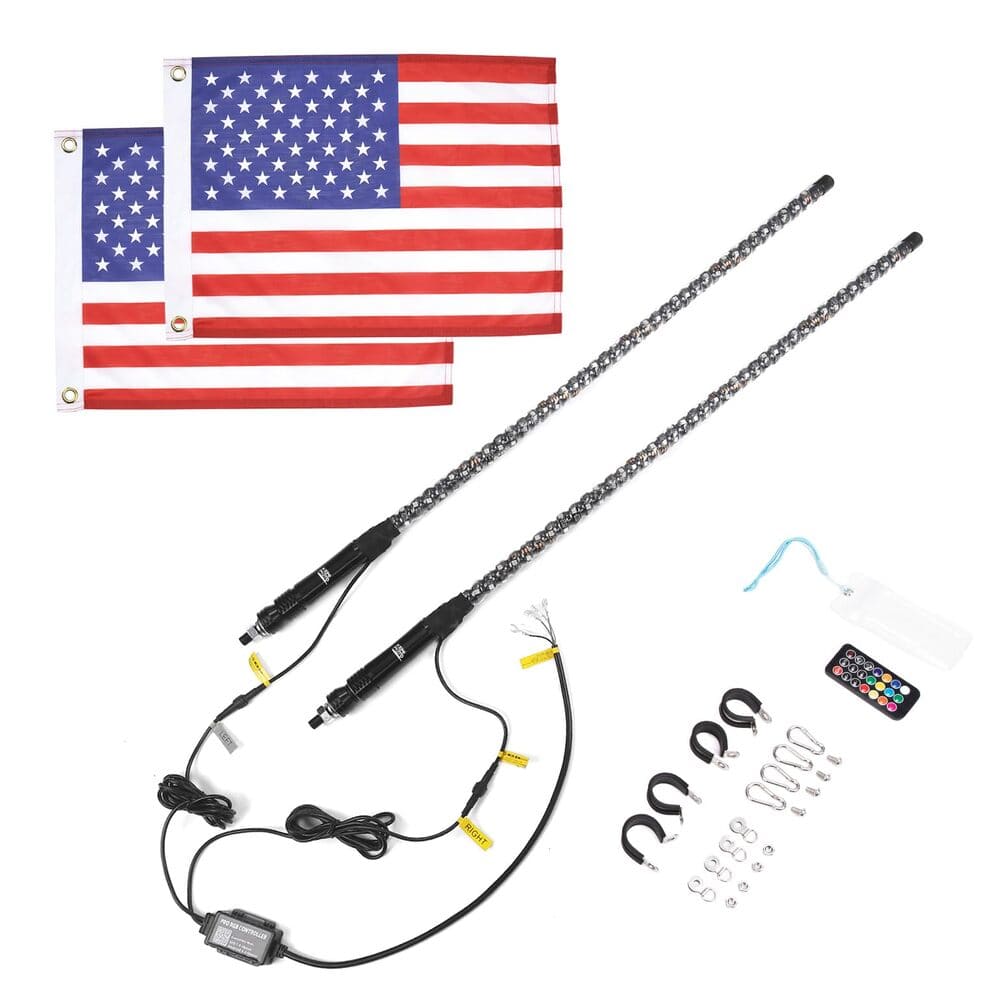 Kemimoto 2 Pcs UTV Spiral Whip Lights with Spring Bases