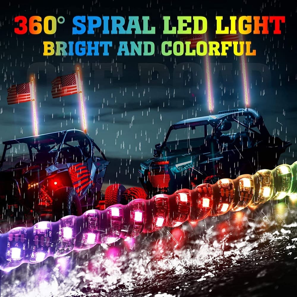 Kemimoto 2 Pcs UTV Spiral Whip Lights with Spring Bases
