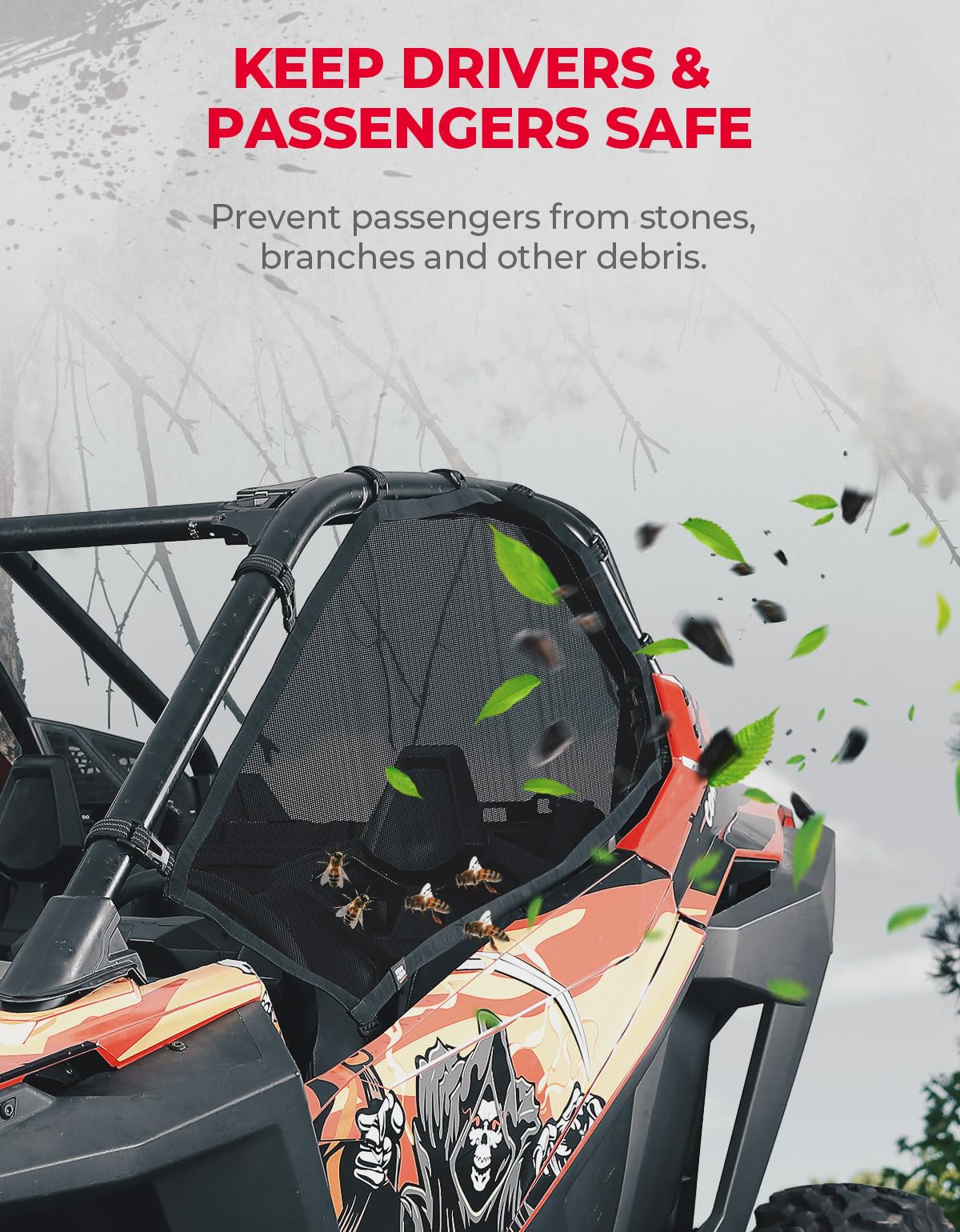 Kemimoto '20-'24 Polaris RZR PRO XP 2 Seat Window Net Roll Cage Mesh