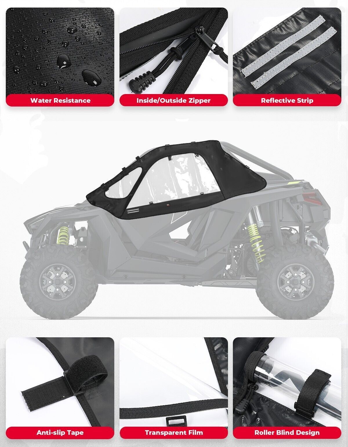 Kemimoto '20-'24 Polaris RZR PRO XP Upgraded Soft Upper Door Cab Enclosure