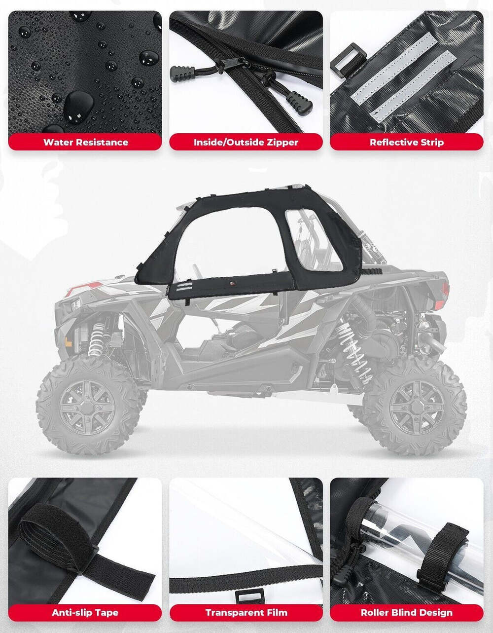 Kemimoto 2014+ Polaris RZR XP 1000/Turbo Soft Cab Enclosure Upper Windows