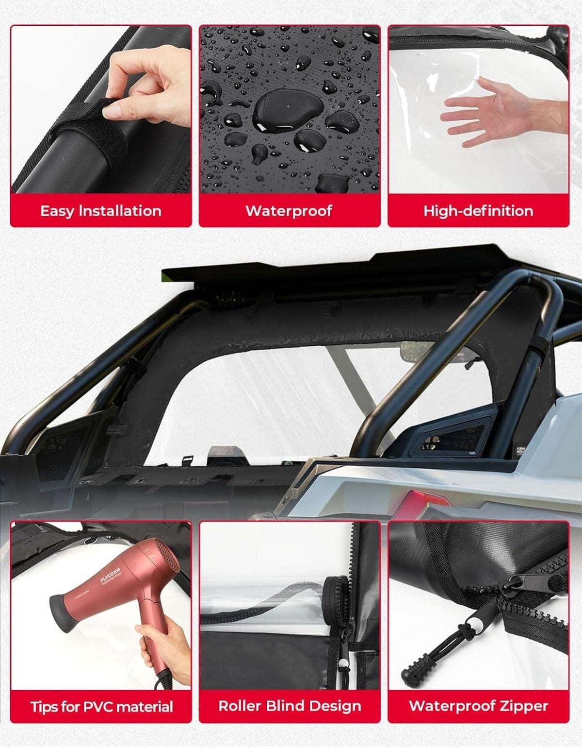 Kemimoto '22-'24 Polaris RZR PRO R R4 Soft Rear Windshield