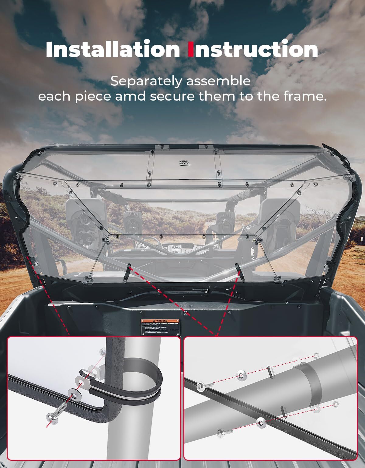 Kemimoto '23-'24 Honda Pioneer 1000-6 Rear Windshield
