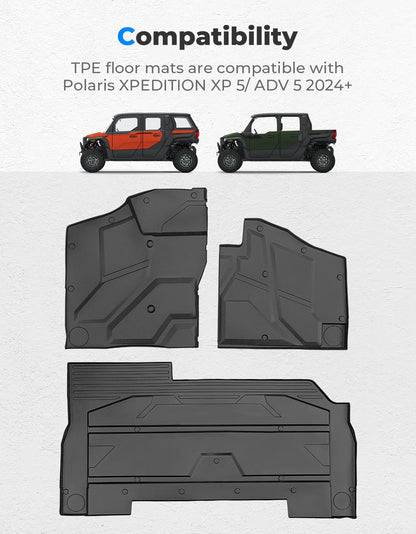 Kemimoto '24+ Polaris Xpedition XP 5/ADV 5 Front & Rear TPE Floor Mat