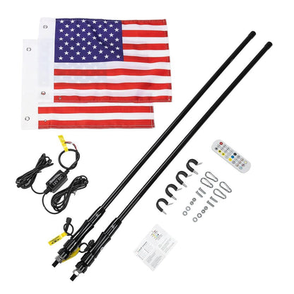 Kemimoto 2Pcs 4Ft Black Limited LED Whip Light with RF Remote Control