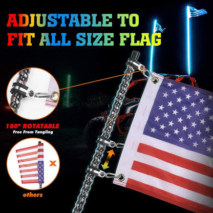 Kemimoto 2PCS Whip Light w/RF, APP Control & Flag Mount & 12V Switch On-off