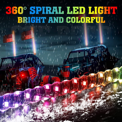 Kemimoto 3ft 2Pcs Spiral Whip Light Bluetooth Control