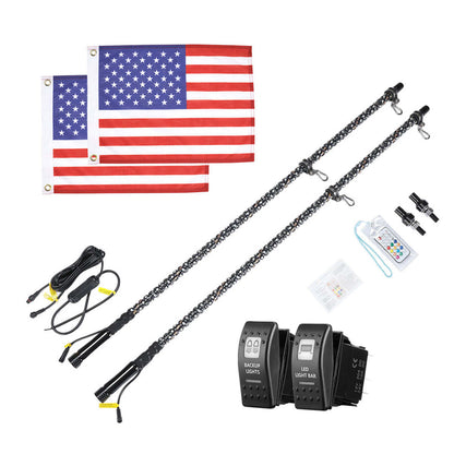 Kemimoto 366 Colors 2Pcs 4FT Spiral Whip Light with RF Remote Control