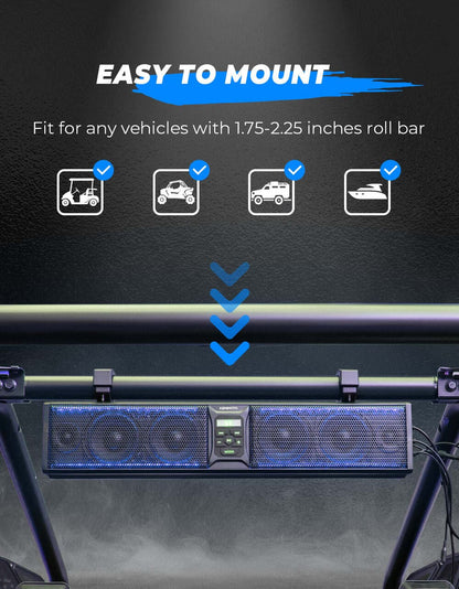 Kemimoto 6 Speaker 26" RGB Universal Sound Bar 1.75''/2.25'' Roll Bar