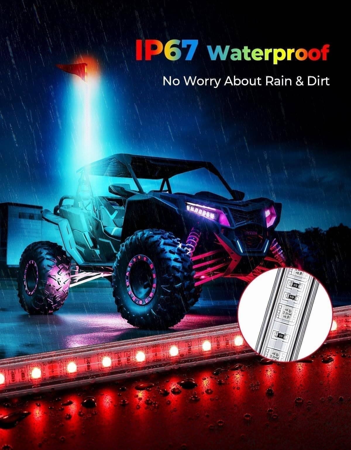 Kemimoto ATV/UTV 5FT RGB LED Whip Lights