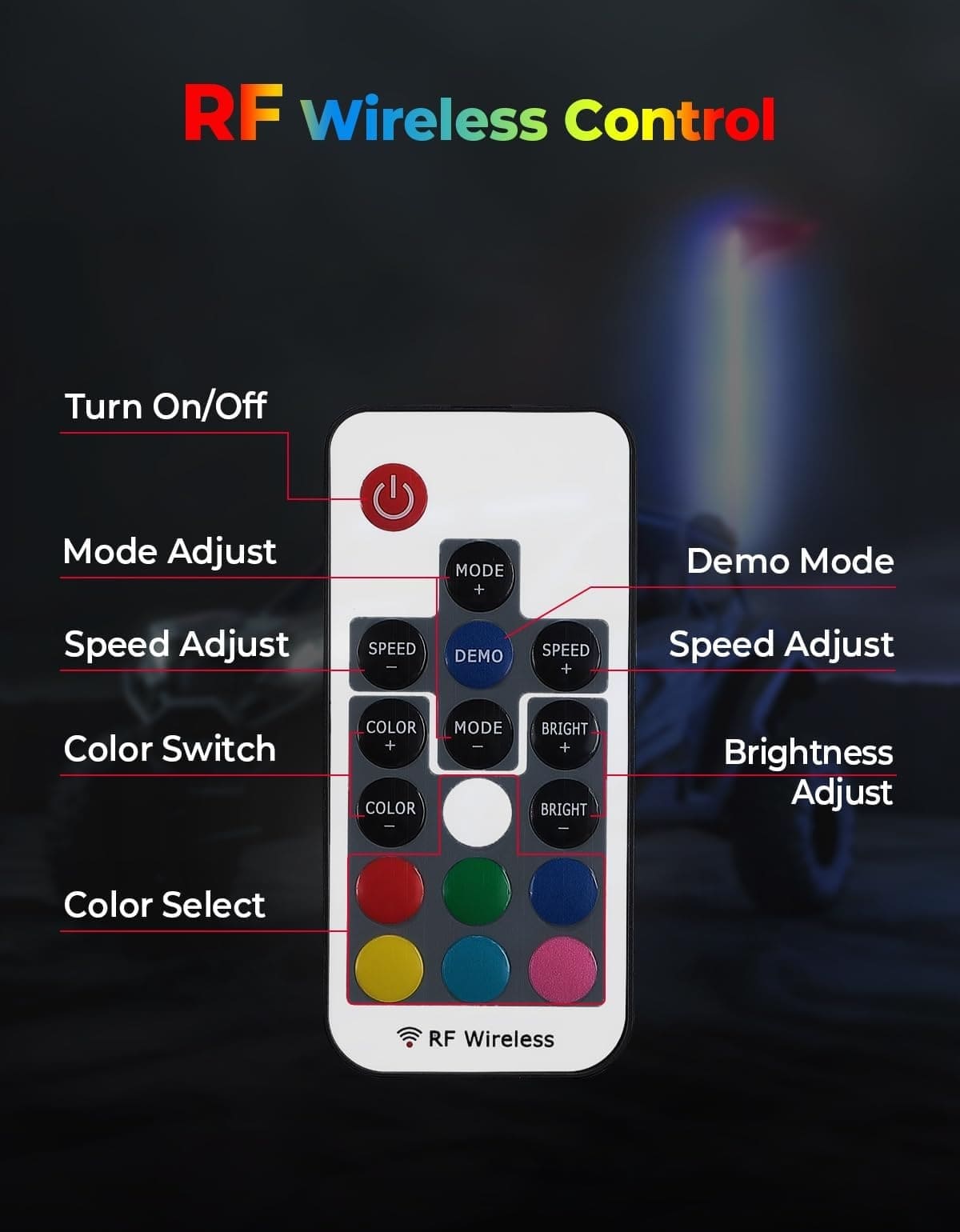 Kemimoto ATV/UTV 5FT RGB LED Whip Lights
