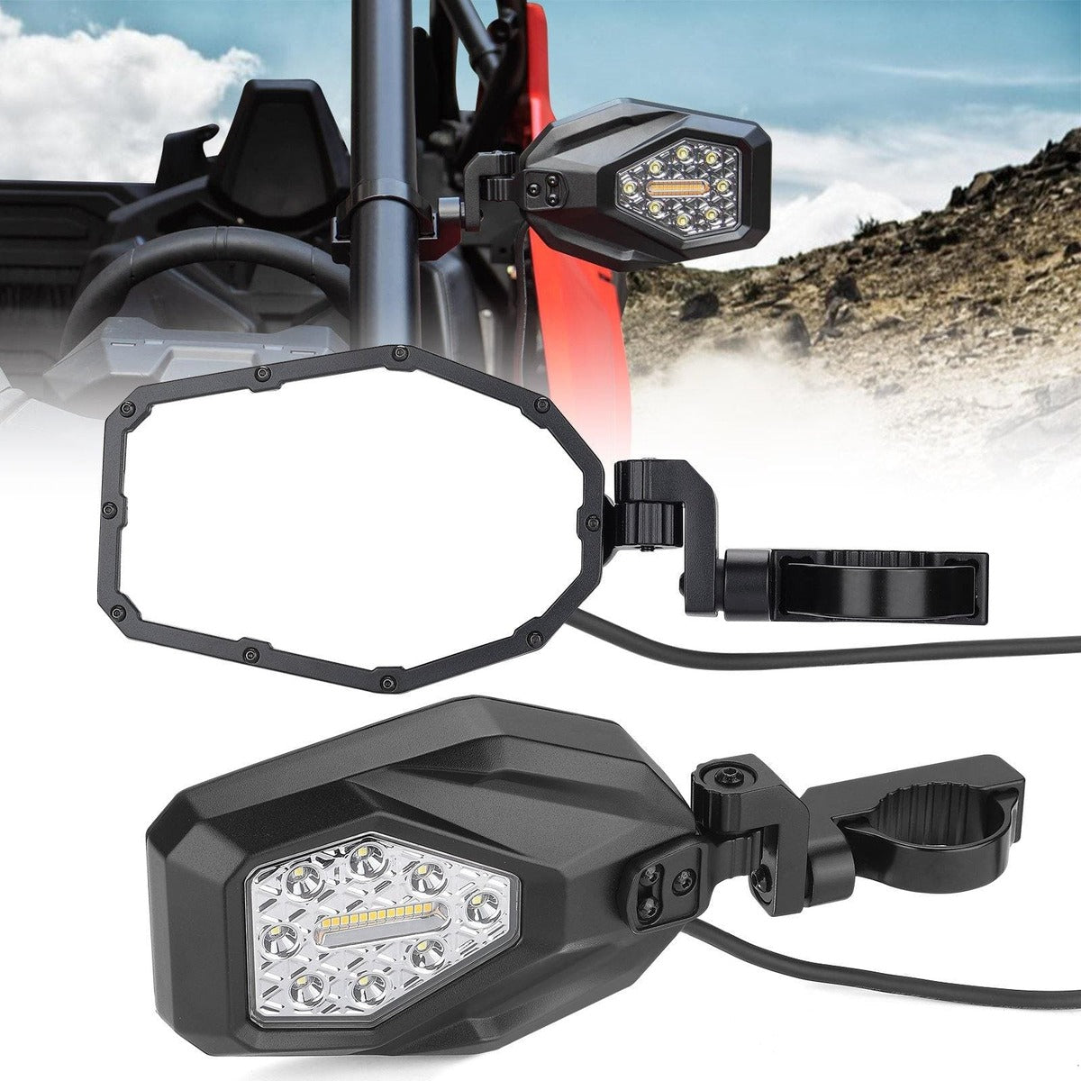 Kemimoto Can-am Commander Mirrors with Led Turn Signal Lights