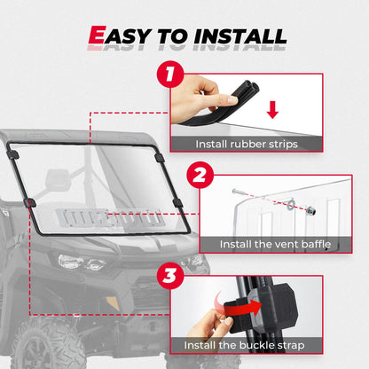 Kemimoto Can-Am Defender Front Vented Full Windshield & Soft Rear Windshield