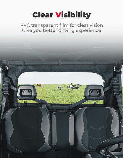 Kemimoto Can-Am Defender HD 5/7/8/9/10 Soft Rear Windshield with Zipper