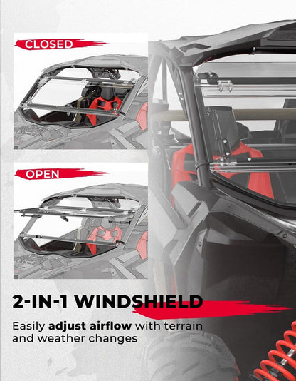 Kemimoto Can-Am Maverick X3/X3 MAX Upgraded Scratch Resistant Flip Windshield