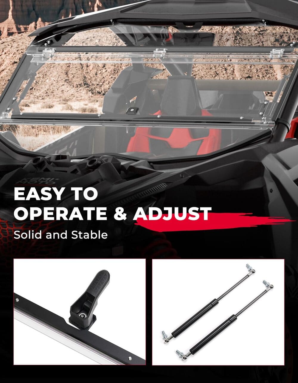 Kemimoto Can-Am Maverick X3/X3 MAX Upgraded Scratch Resistant Flip Windshield