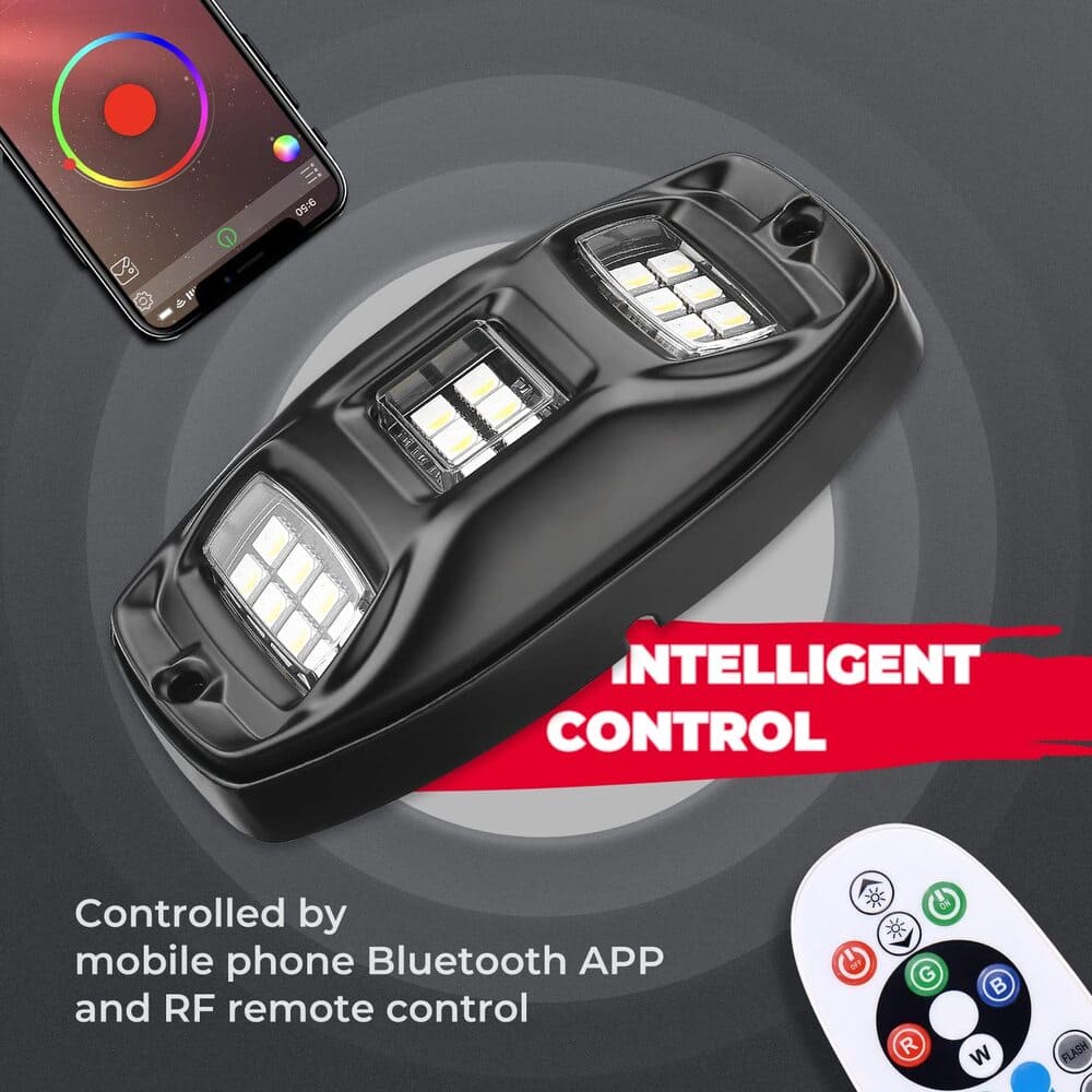 Kemimoto UTV 4/8 Pod Rock Light Kit & 5FT Whip Lights