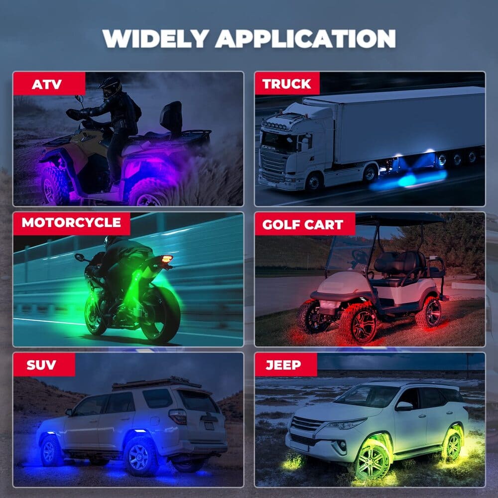 Kemimoto UTV 4/8 Pod Rock Light Kit & 5FT Whip Lights