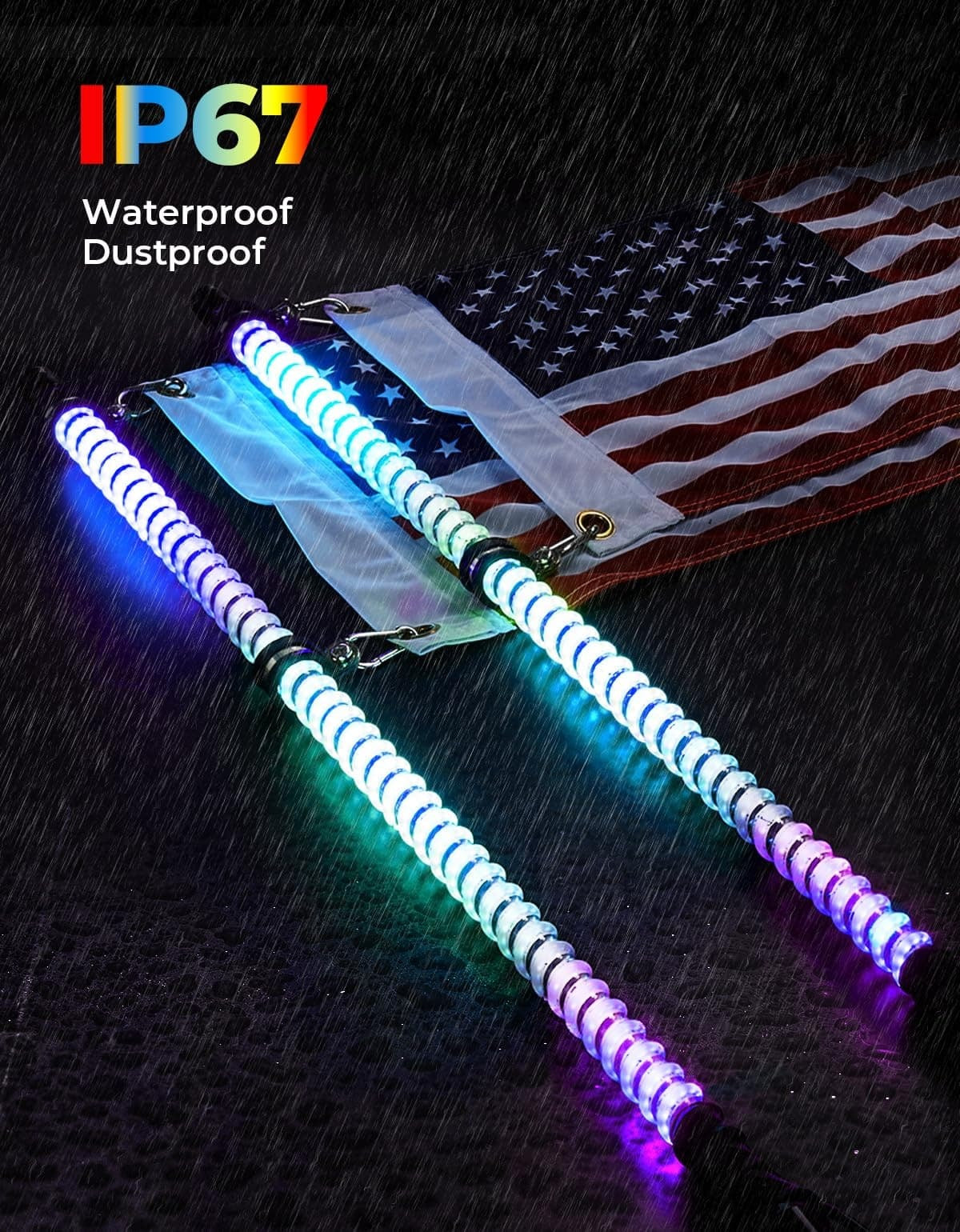 Kemimoto 3FT COB Whip Lights & RGB Rock Light Kit