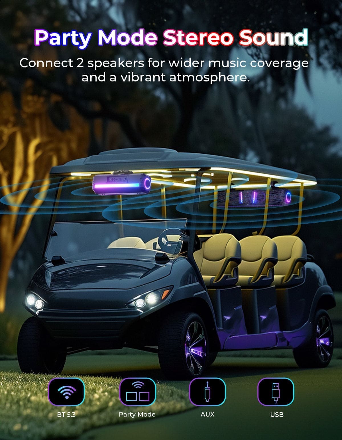 Kemimoto Midnight 40B 16'' 2-Speaker Louder RGB UTV Sound Bar