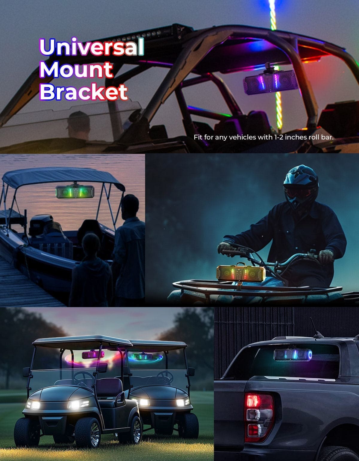 Kemimoto Midnight 40B 16'' 2-Speaker Louder RGB UTV Sound Bar