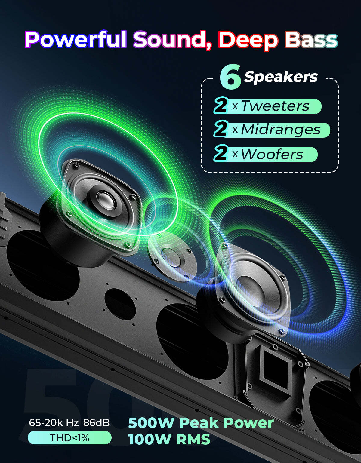Kemimoto Midnight 80 32" 6 Speaker RGB UTV Sound Bar