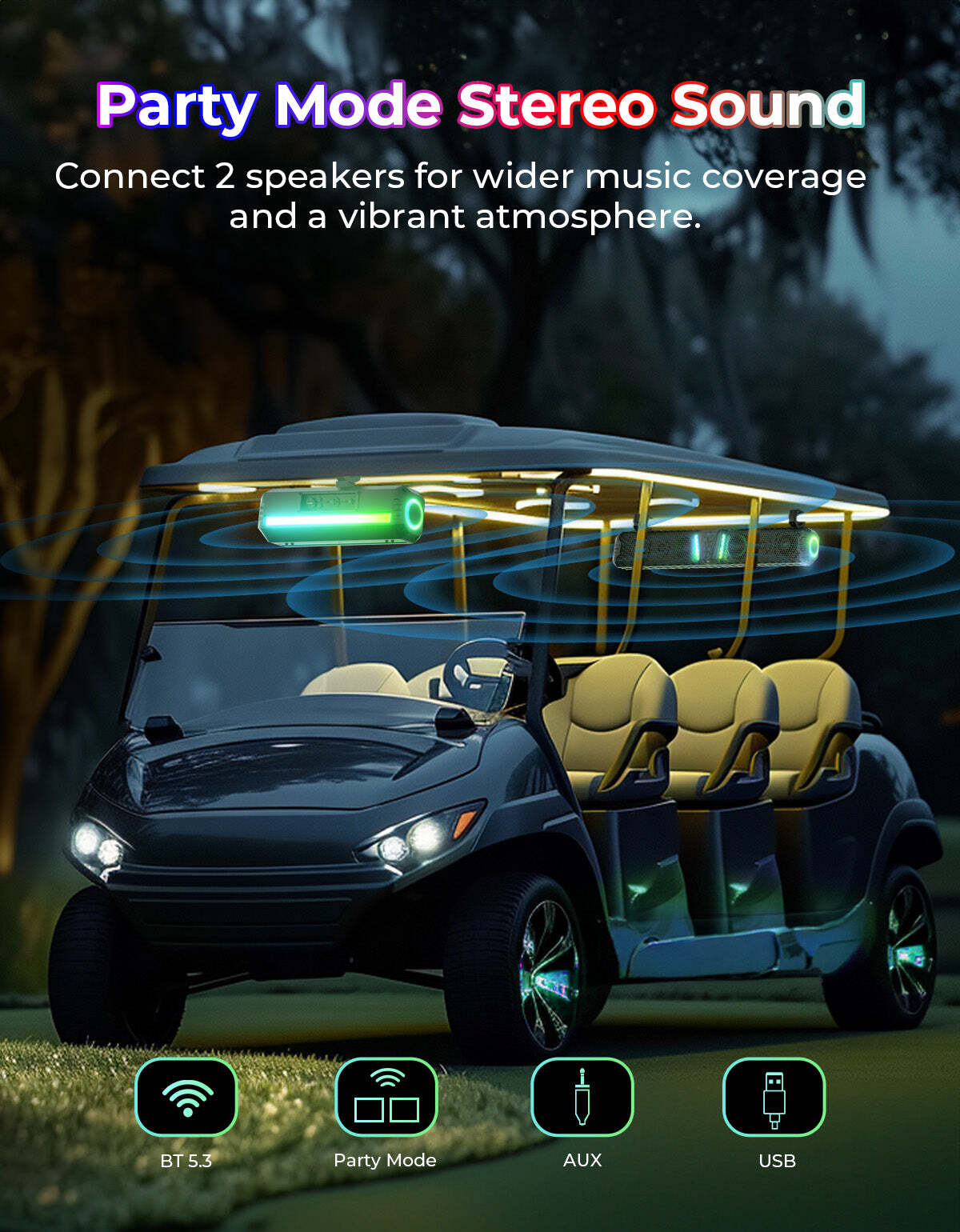 Kemimoto Midnight 80 32" 6 Speaker RGB UTV Sound Bar