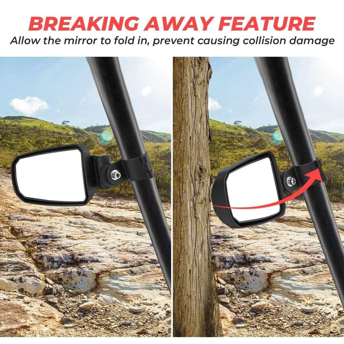 Kemimoto Polaris Adjustable Side View Mirror for 1.75" Roll Cage