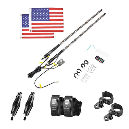 Kemimoto Polaris RZR 3ft 2Pcs Spiral Whip Light Bluetooth Control