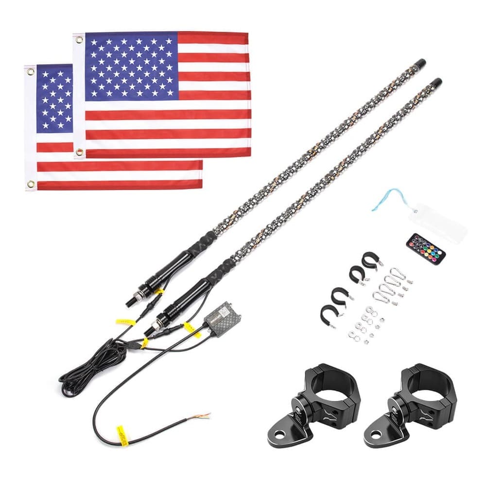 Kemimoto Polaris RZR 3ft 2Pcs Spiral Whip Light Bluetooth Control