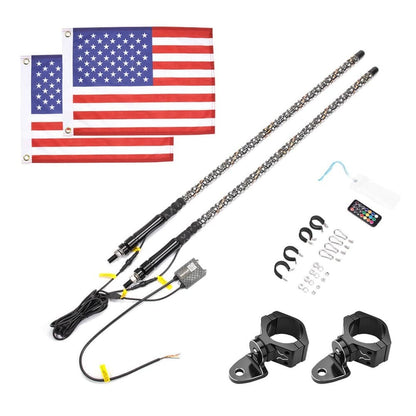 Kemimoto Polaris RZR 3ft 2Pcs Spiral Whip Light Bluetooth Control