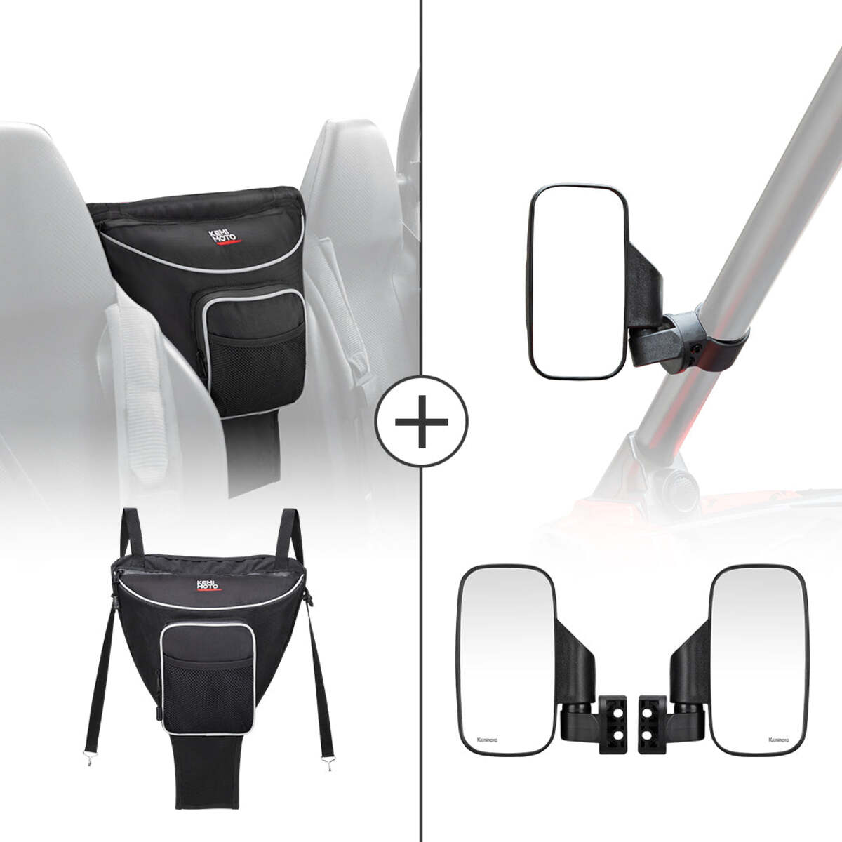 Kemimoto Polaris RZR Cab Pack Center Seat Bag & Side View Mirror
