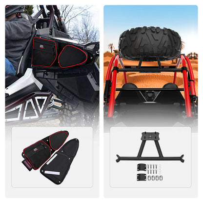 Kemimoto Polaris RZR XP 1000 Front Side Door Bags & Spare Tire Carrier Mount
