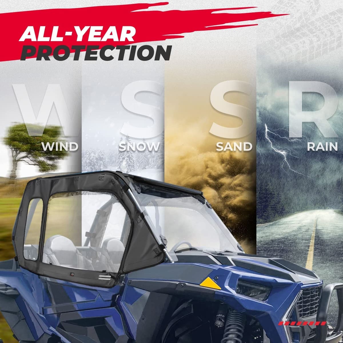 Kemimoto Polaris RZR XP 1000 Cab Enclosures 2 Soft Upper Doors 3-in-1 Flip Windshield