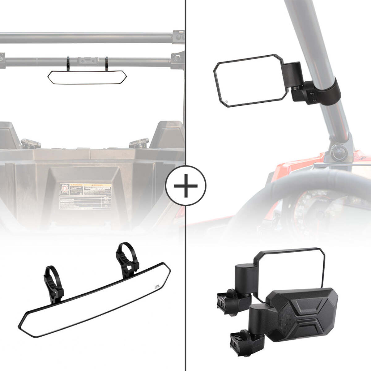 Kemimoto Rear View Mirror & Side Mirrors with 1.6"/2" Roll Bar Cage