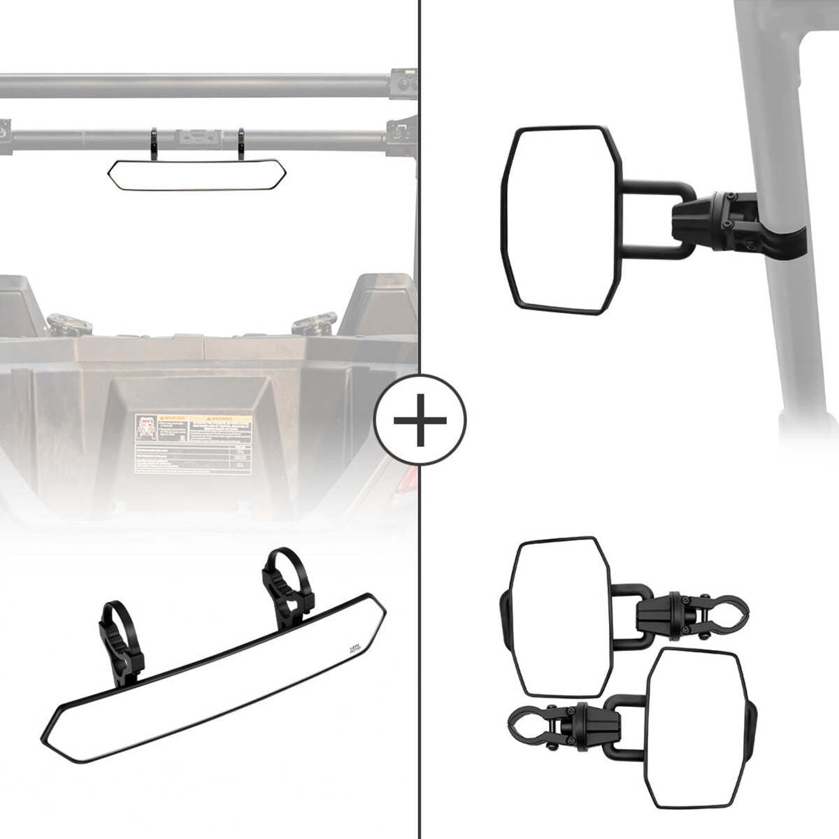 Kemimoto Rear View Mirror & Side View Mirrors fit 1.75"/2.0" Roll Bar