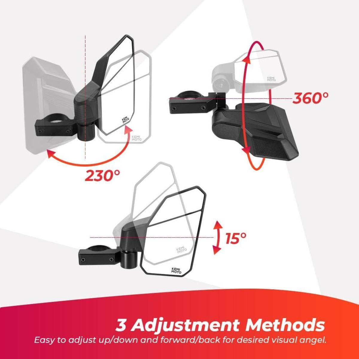 Kemimoto RZR Polaris Can Am Maverick X3 UTV 1.6"-2" Side Mirrors for Pioneer