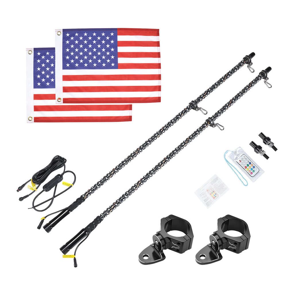 Kemimoto Can-Am Defender 366 Colors 2Pcs 3FT Spiral Whip Light with RF Remote Control