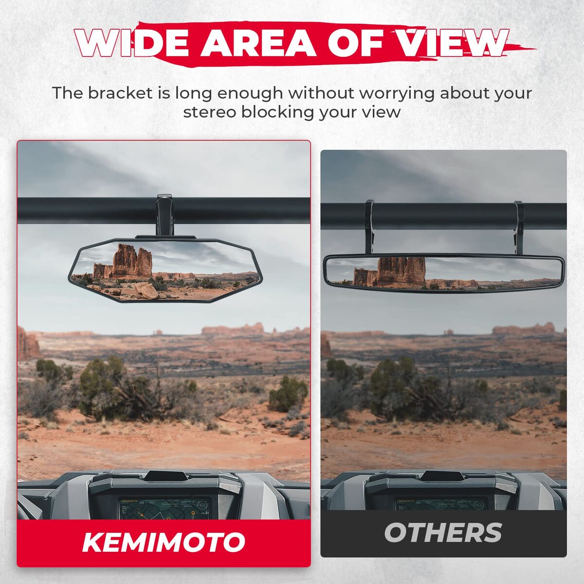 Kemimoto Upgraded UTV Rear View Mirror for 1.6"-2" Roll Bar Mount